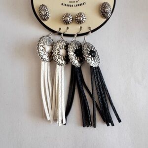 Idyllwind Silver Concho Tassel Earrings in White and Black